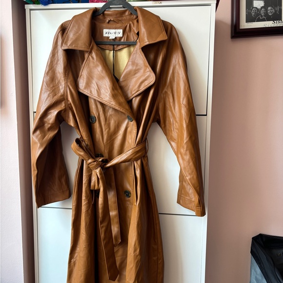 Ava & Viv Women's Plus Size Belted Faux Leather Trench Coat - Picture 16 of 16